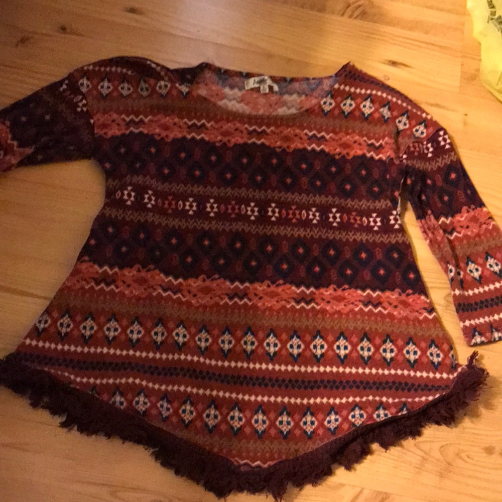 Aztec print fringed shirt